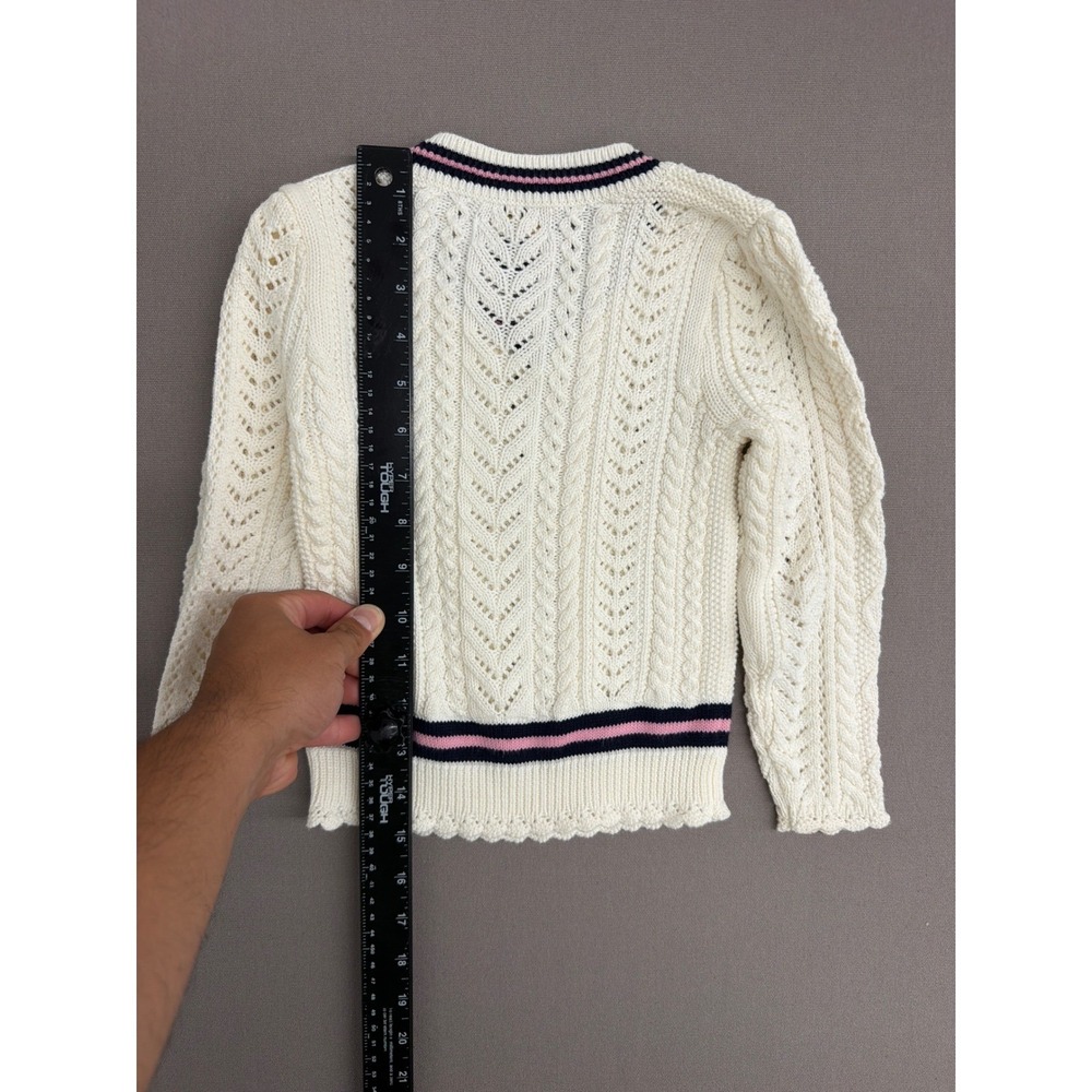 Polo Ralph Lauren Girls Cream Cable Knit Varsity V-Neck Sweater Size 4/4T 1831 - Picture 5 of 7